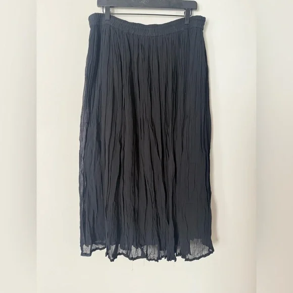 Vintage 80s 90s Adrian Jordan Black Goth Grunge Whimsigoth Crinkle Midi Skirt - Picture 3 of 7